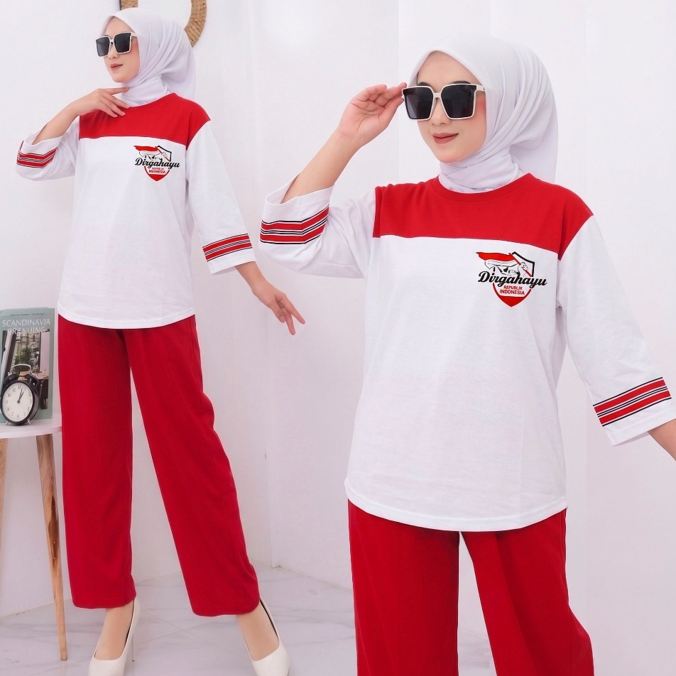 SR FASHION - TERBARU SETELAN MERAH PUTIH | Setelan Jumbo LD 130 | One Set Combed Premium
