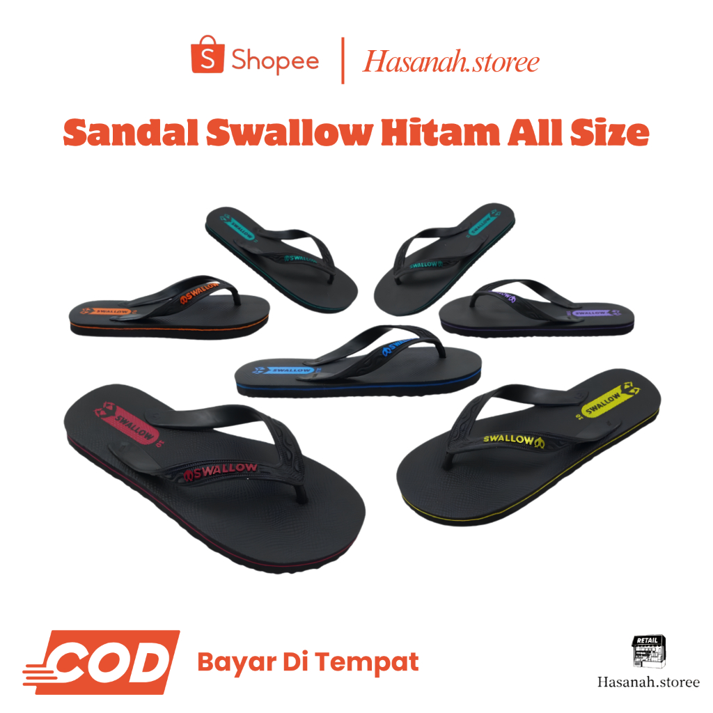 Sandal Jepit Swallow Black Pearl M02 Hitam Aksen warna Metallic Pearl - Sandal Swallow Hitam Hijau/U