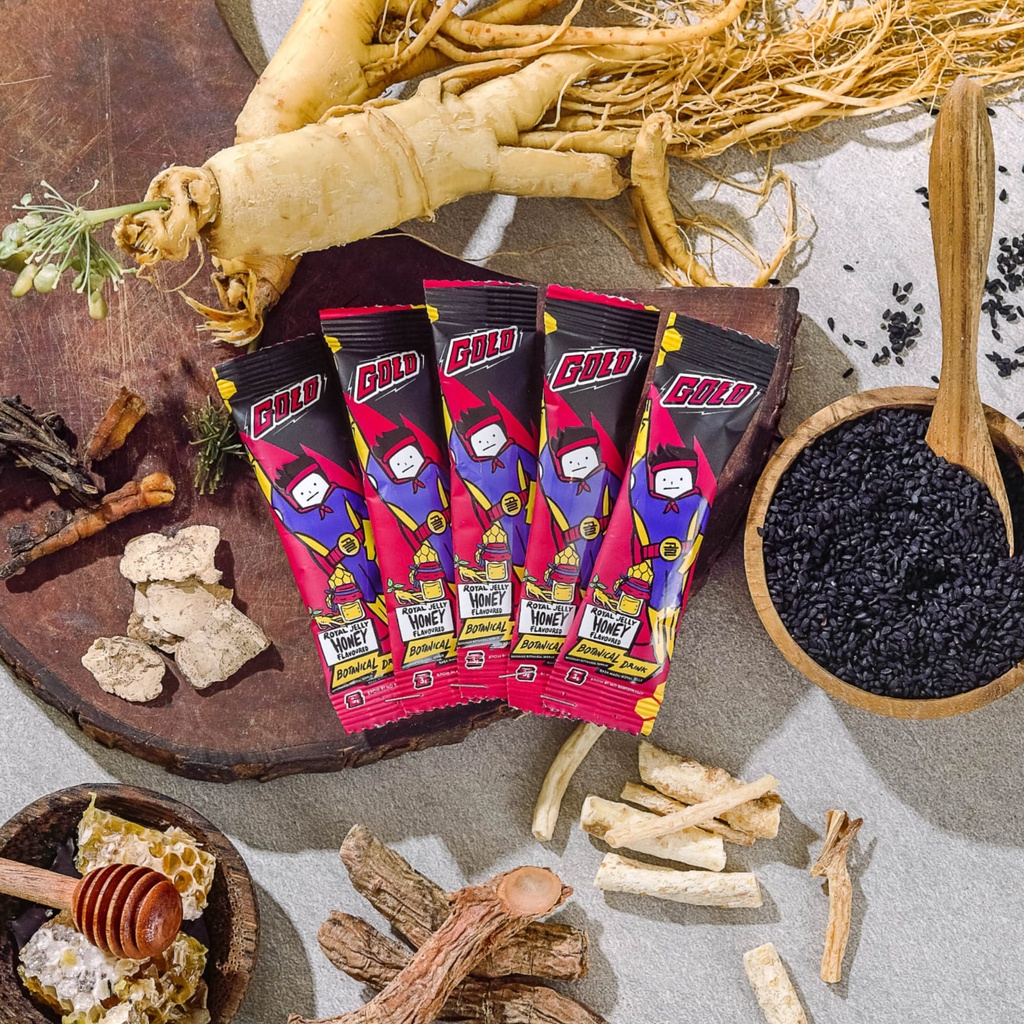 GOLD GINSENG MINUMAN HERBAL BUBUK Golo Ginseng Botanical Drink Rasa Banana Honey