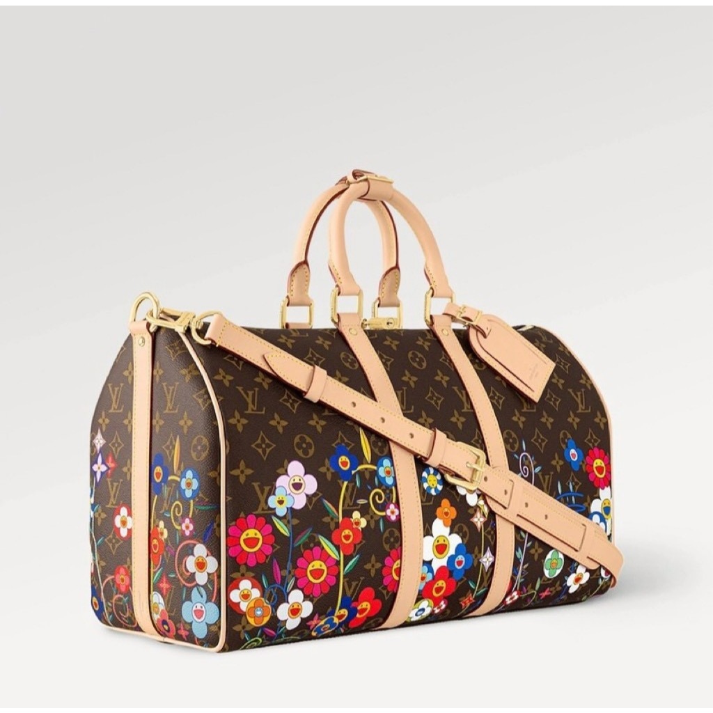 Takashi Murakami Joint Collection Keepall 45 Old Flower Full Print Monogram Coated Canvas Single Sho