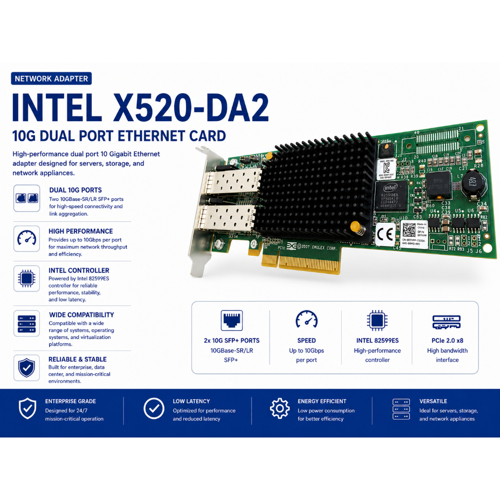 Intel X520-DA2 10G Dual Port Ethernet Card