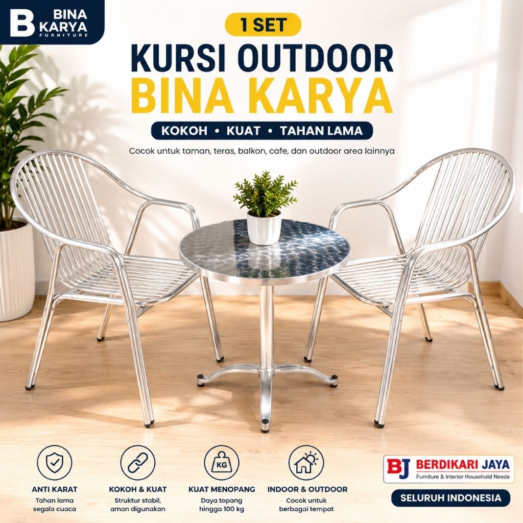 1 Set Kursi Teras / Kursi Outdoor Binakarya ( Kursi Kerang 2 + Meja Stainless 1 )