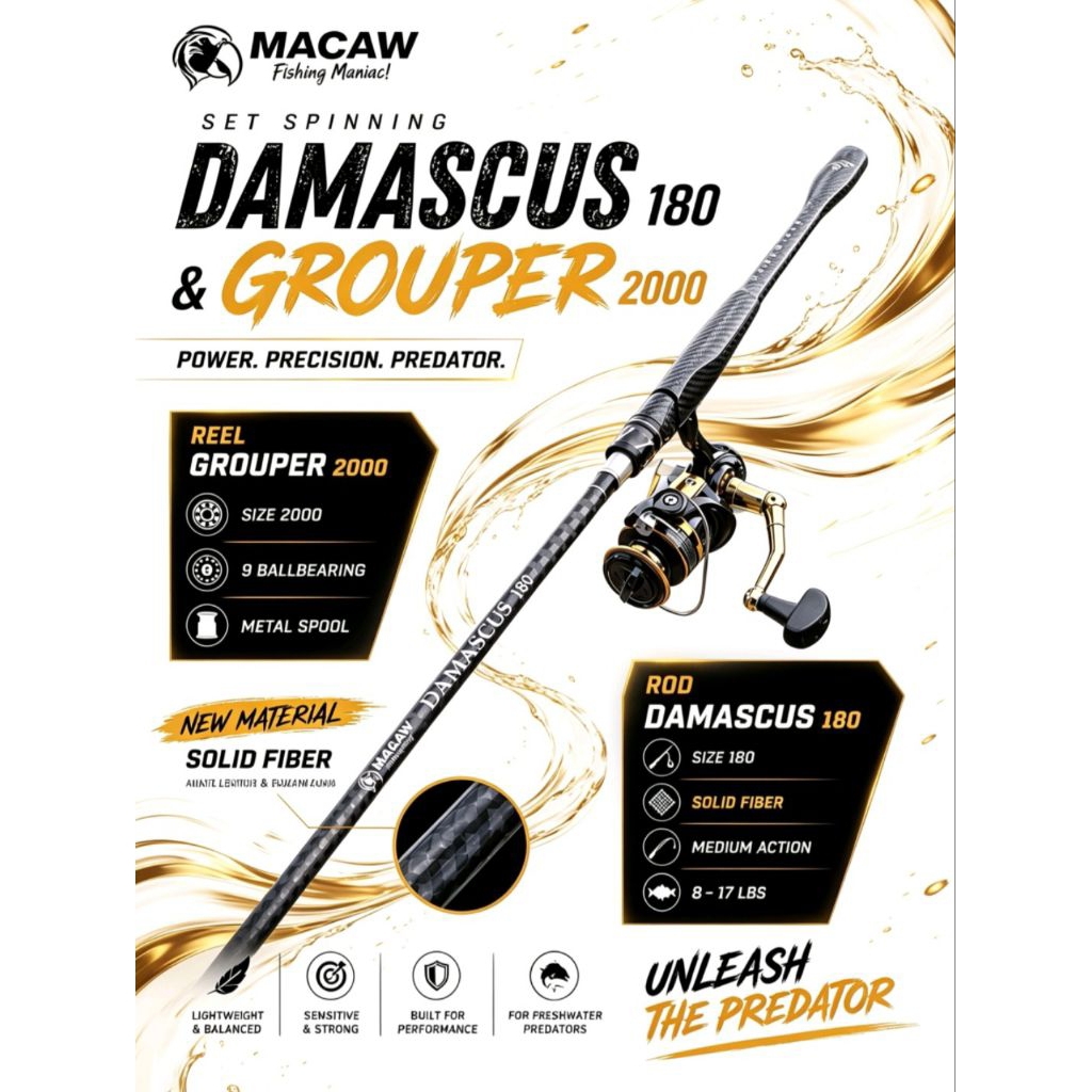 SET JORAN MACAW DAMASCUS & REEL MACAW GROUPER 2000