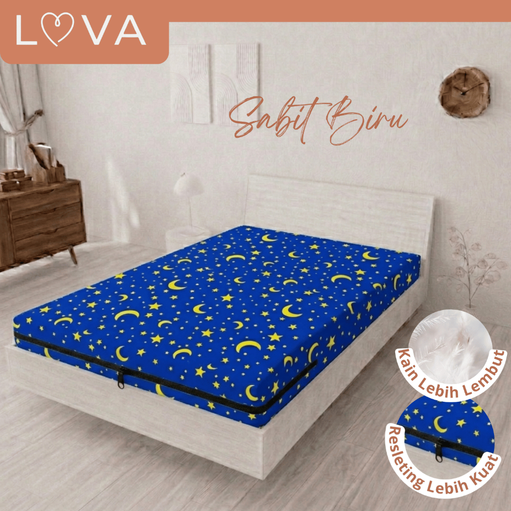 Lova - Sarung Kasur Busa resleting Aesthetic ukuran single sprei Resleting