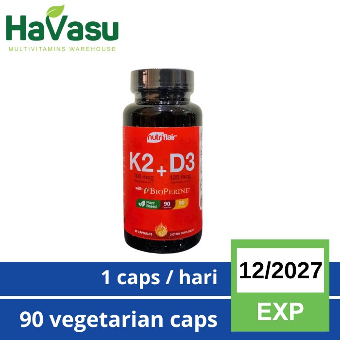 NutriFlair K2 (MK7) D3 5000 IU BioPerine untuk kesehatan Tulang Immune Darah Tinggi