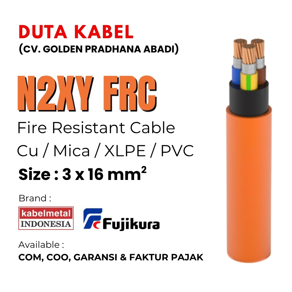 Kabel N2XY FRC 3x16 mm2 MERK KABEMETAL (KMI) / MERK FUJIKURA /3x16mm2/3 x 16 mm2 mm - KABEL TAHAN AP