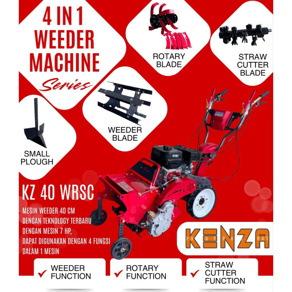 CULTIVATOR KENZA DANGIR DAN PEMANGKAS SEMAK 4IN1 DOUBLE GARDAN BENSIN