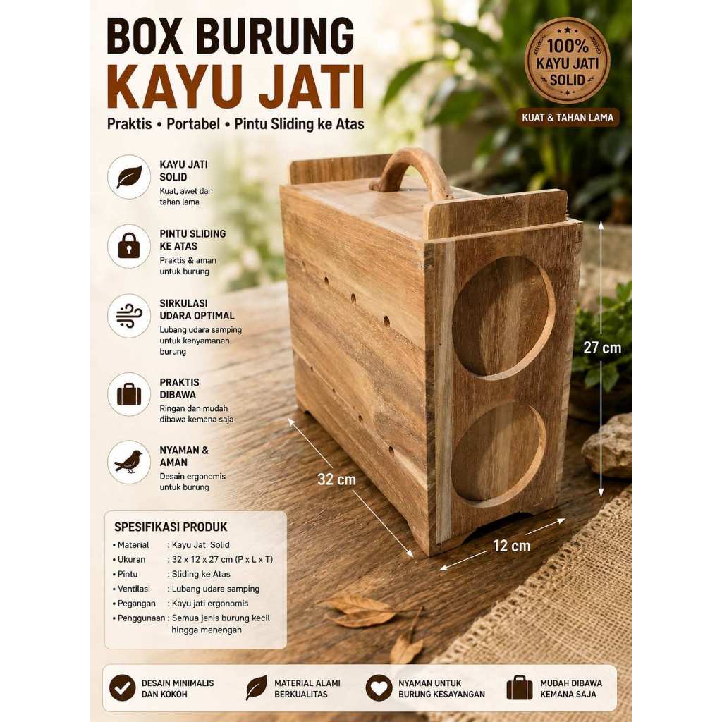 Box Burung Kayu Jati Solid - Box Perkutut,Jalak / Box Burung Kayu Jati Minimalis