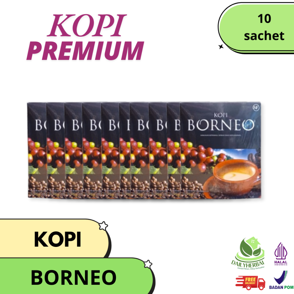 10 SACHET KOPI BORNEO PREMIUM | Kopi Borneo Premium Blend Coffee Serbuk Rasa Kopi Karamel ORIGINAL