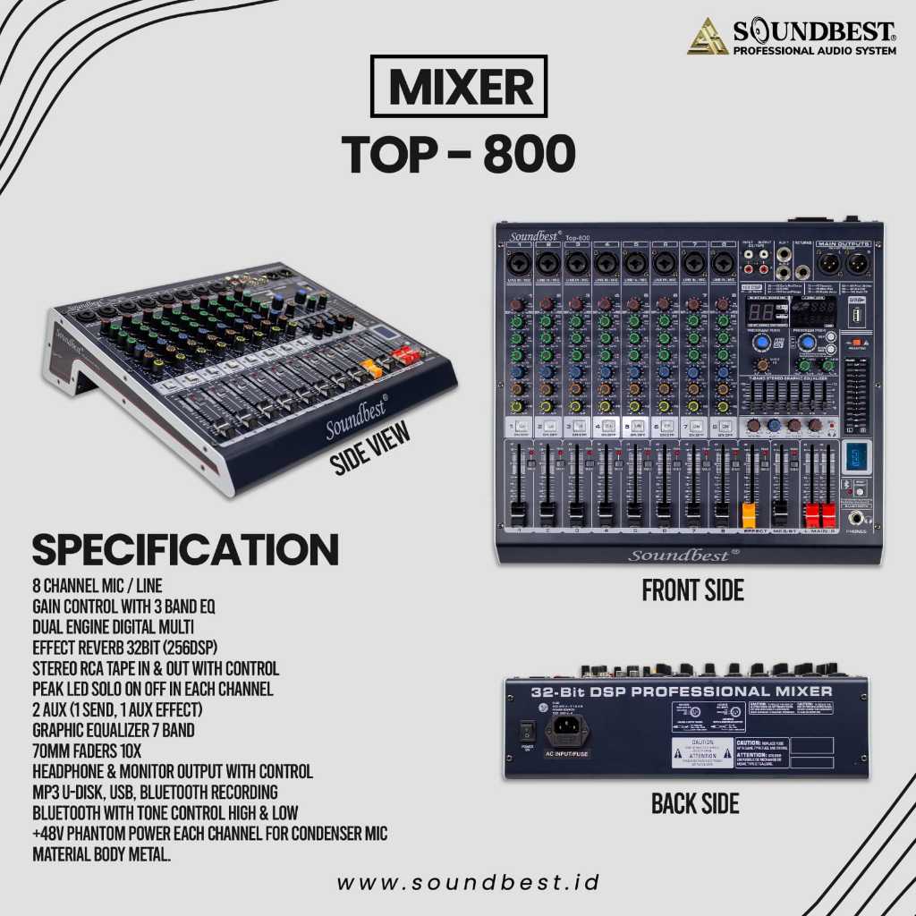 MIXER AUDIO SOUNDBEST TOP 800 TOP800 ORIGINAL 8 CHANNEL