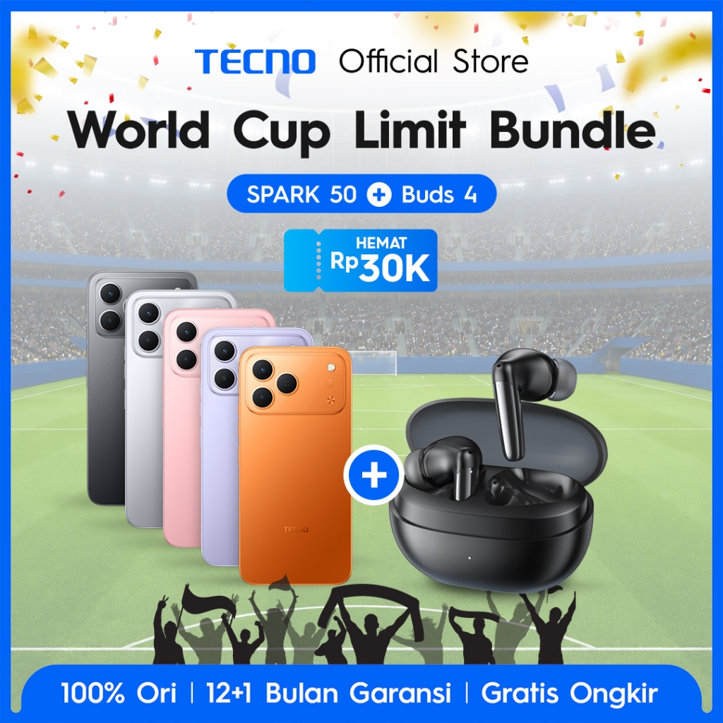 [WORLDCUP BUNDLE] TECNO Spark 50 & TWS Buds 4 - Bluetooth Earphone, Handphone, Smartphone, HP Android