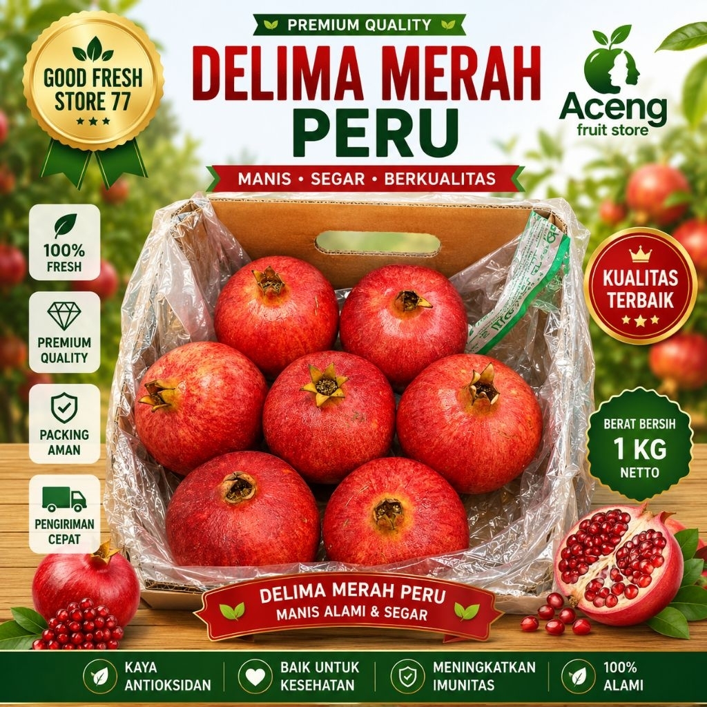 Buah delima merah jumbo Peru super manis segar -+1 kg