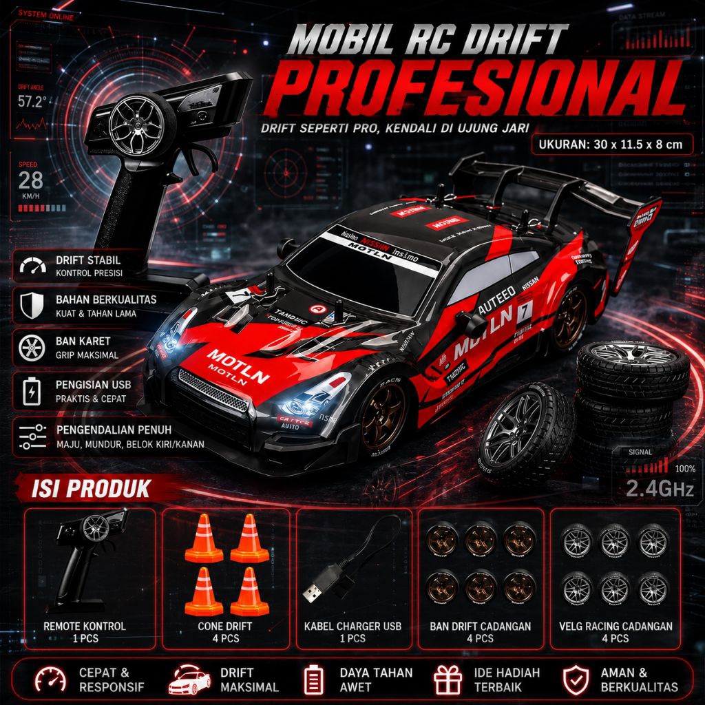 RC DRIFT BALAP SKALA 1 16 FULL PROPO REMOTE 2,4 GHZ
