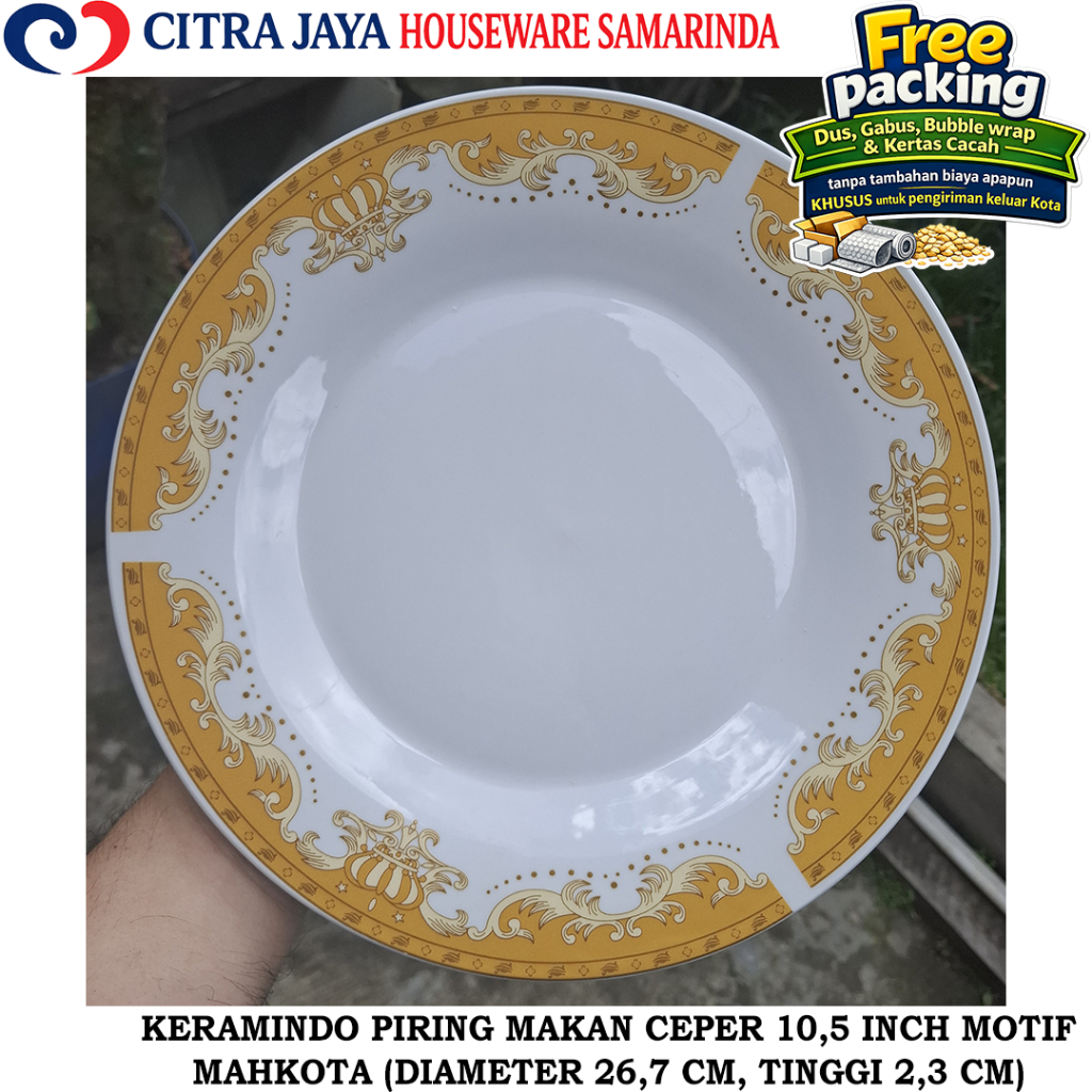 Piring MAKAN CEPER 10,5 INCH (6 PCS / 1 LUSIN) KERAMINDO MOTIF KBG MAHKOTA KERAMIK