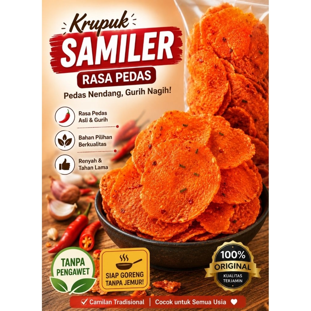 Kerupuk Sermier Opak Samiler Kripik Singkong Mentah 250 gr - Pedas Gurih
