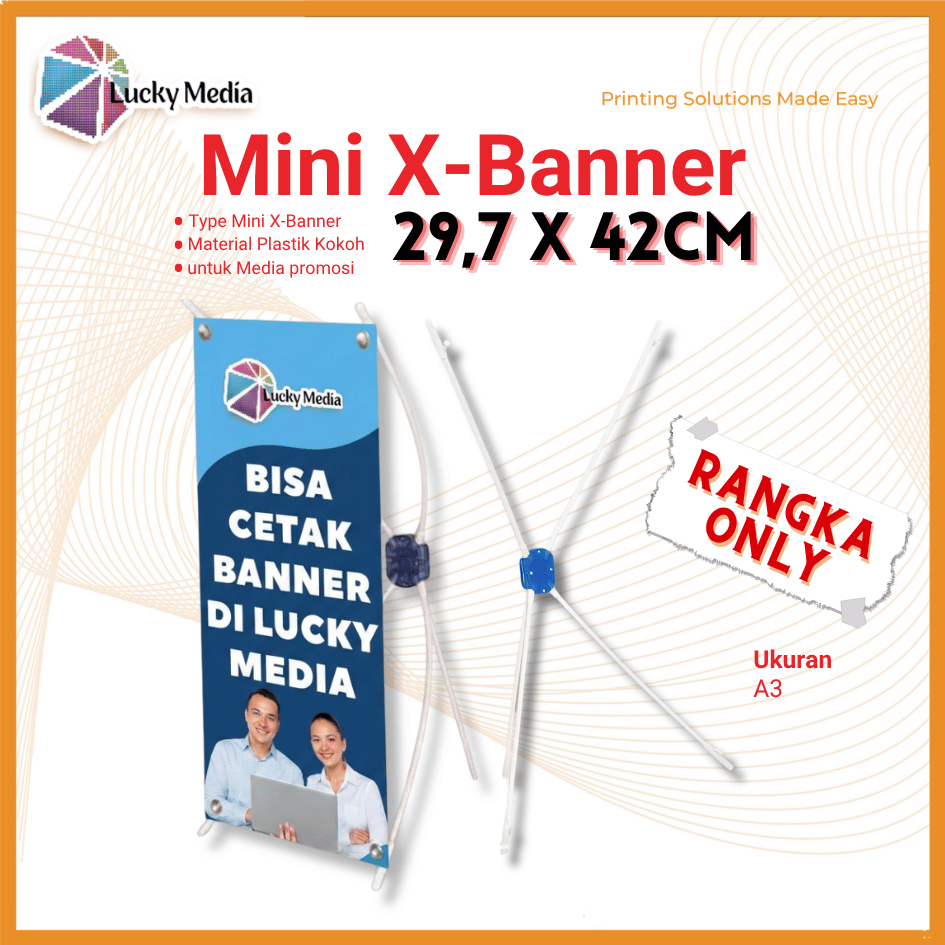 Mini X-Banner (RANGKA ONLY) Stand Mini X Banner Putih 29,7x42cm Display Promosi Standing Tiang Usaha