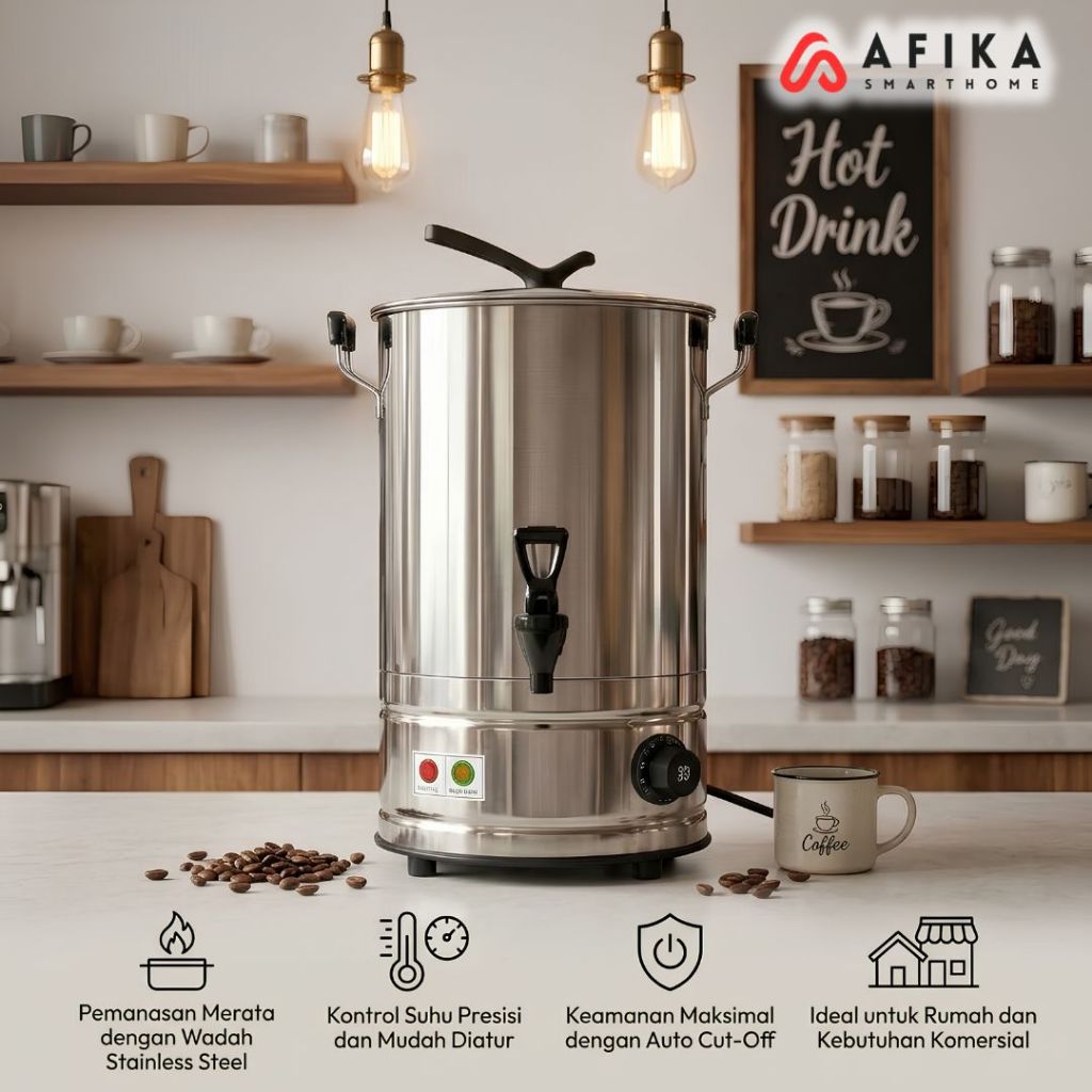 Pemanas Air Listrik 18L Stainless Steel Electric Water Boiler Bucket Termos Dispenser Besar Catering