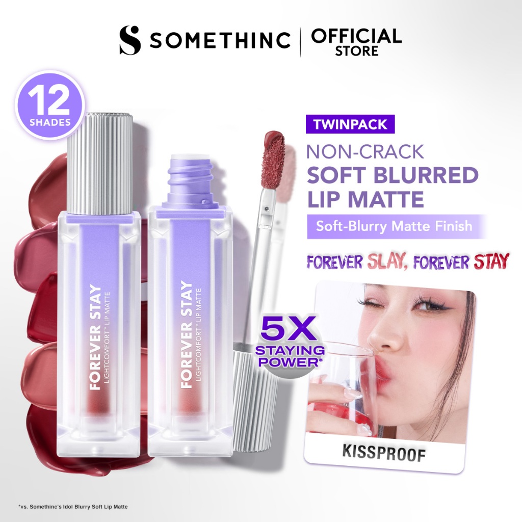 [2 PCS] SOMETHINC Twinpack Foreverstay Lightcomfort™ Lip Matte | Lip Matte Transferproof, Blurring, 