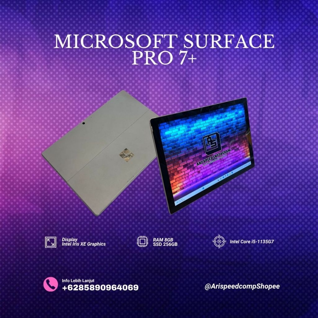 MICROSOFT SURFACE PRO 7+ i5-1135G7/RAM 8GB/SSD 256GB/INTEL IRIS XE/RESOLUSI 2K