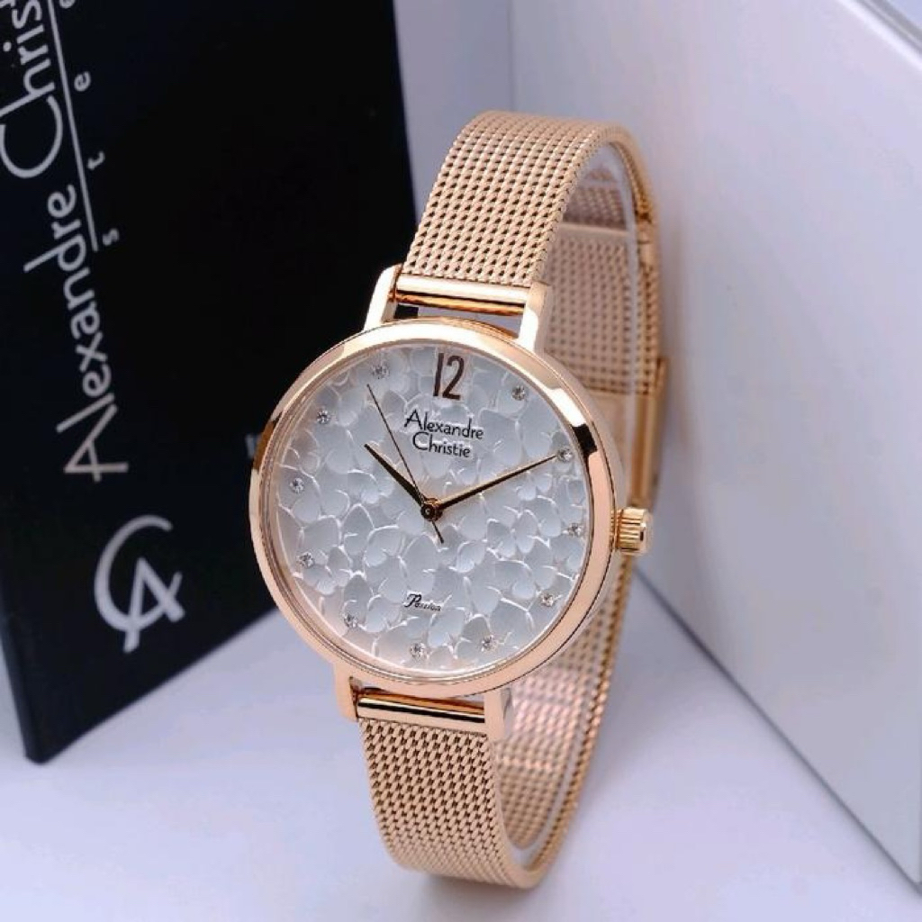 JAM TANGAN WANITA ALEXANDRE CHRISTIE AC 2728 AC2728  ROSEGOLD WHITE ORIGINAL