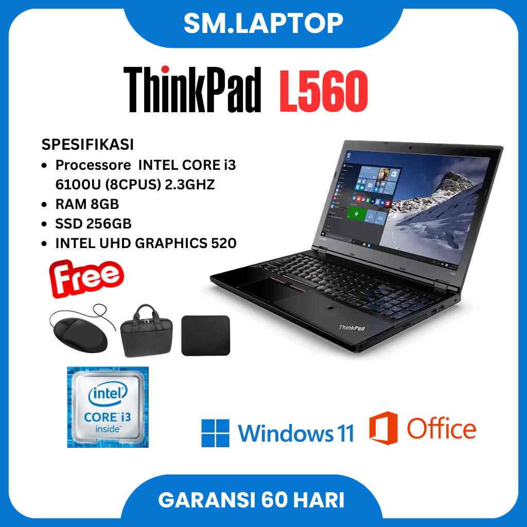 Thinkpad L570 L560 Core i3-6006U RAM 8GB SSD 256GB Layar 15 Inci Laptop Second Murah