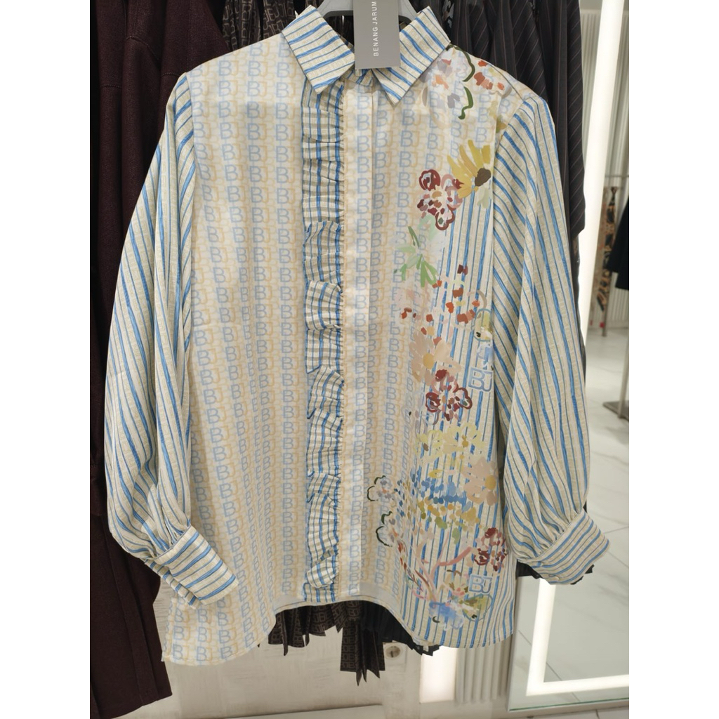 MONOGRAM BENANG JARUM  MYANOIA POLO YUZU BLACK CHOCO SARAOF ALANA BLOUSE sz XS BUTTONSCARVES MYURA C