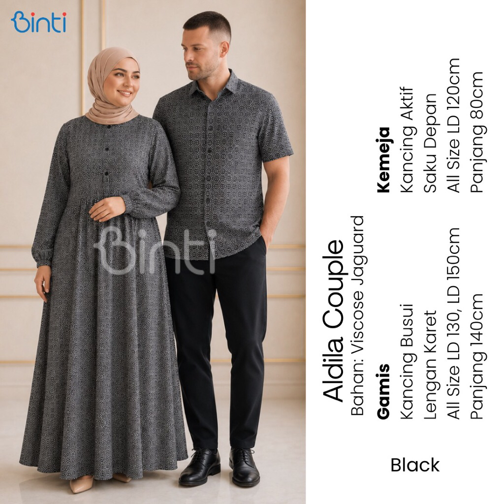 Aldila Couple - Baju couple Pasangan Gamis Viscose Jaguard & Kemeja Pria Premium