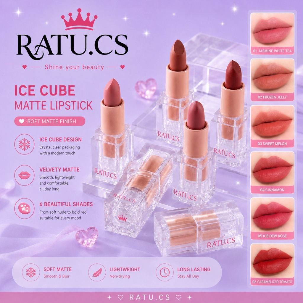 (RATU) HANDAIYAN Lipstik Matte Kubus Transparan Tahan Nude Natural