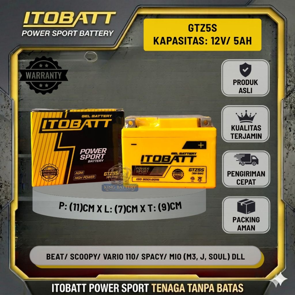 Aki Motor Itobatt Gtz5s 5.0Ah Beat Scoopy Vario 110 Spacy Mio J Mio M3 Original