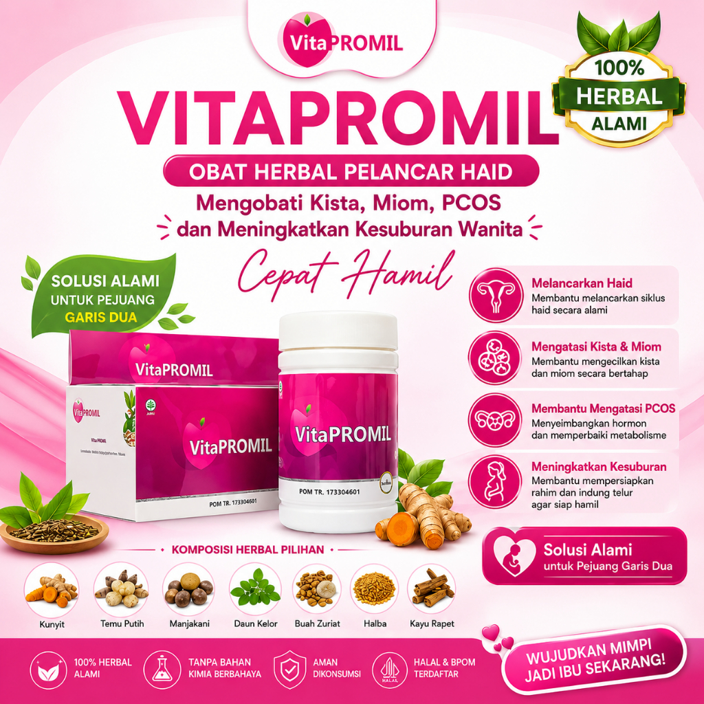 VITAPROMIL -Obat Herbal Pelancar Haid Mengobati  Kista miom Pcos dan kesuburan wanita cepat hamil