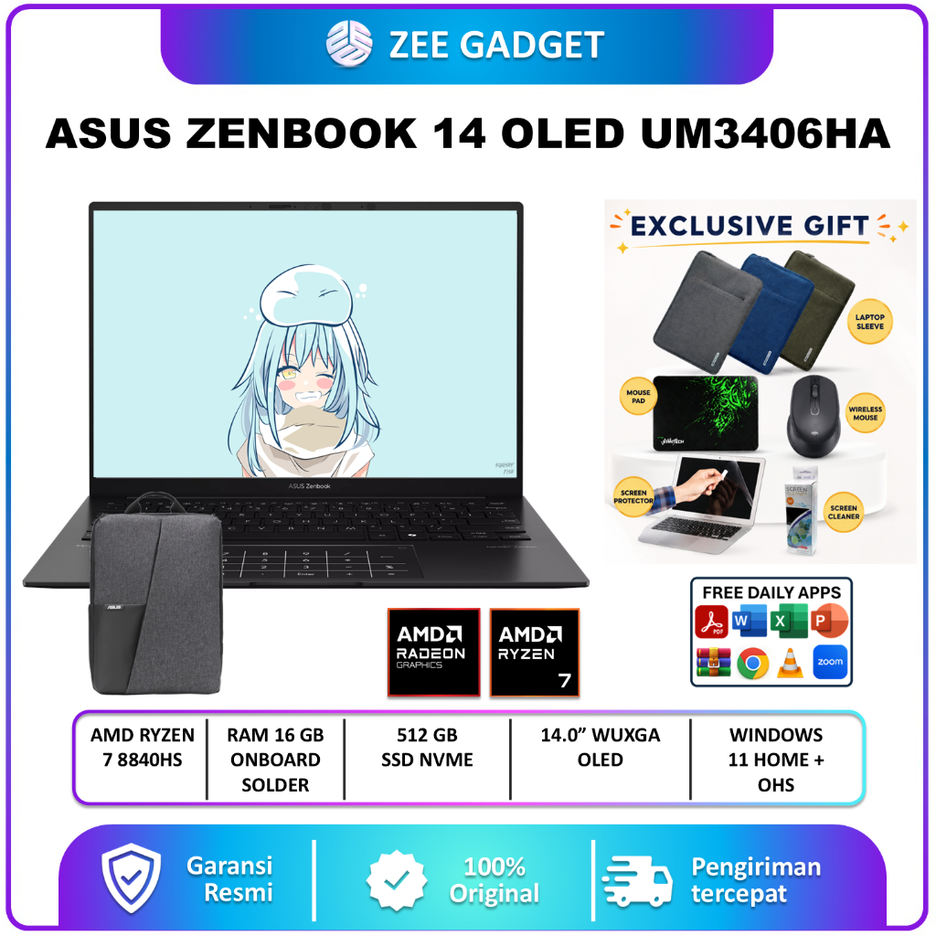 ASUS Zenbook 14 OLED UM3406HA Laptop Ryzen 7 8840HS 16GB 512GB SSD 14 Inch WUXGA OLED