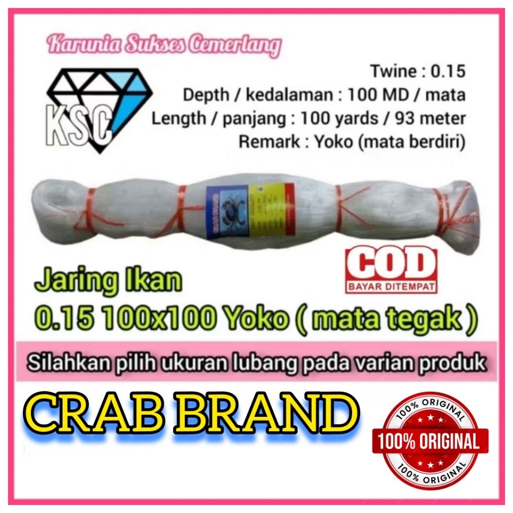 JARING IKAN 015 100X100 YOKO (MATA BERDIRI) PUKAT 015 / JARING SENAR 015 / JARING 3 INCH / JARING IK