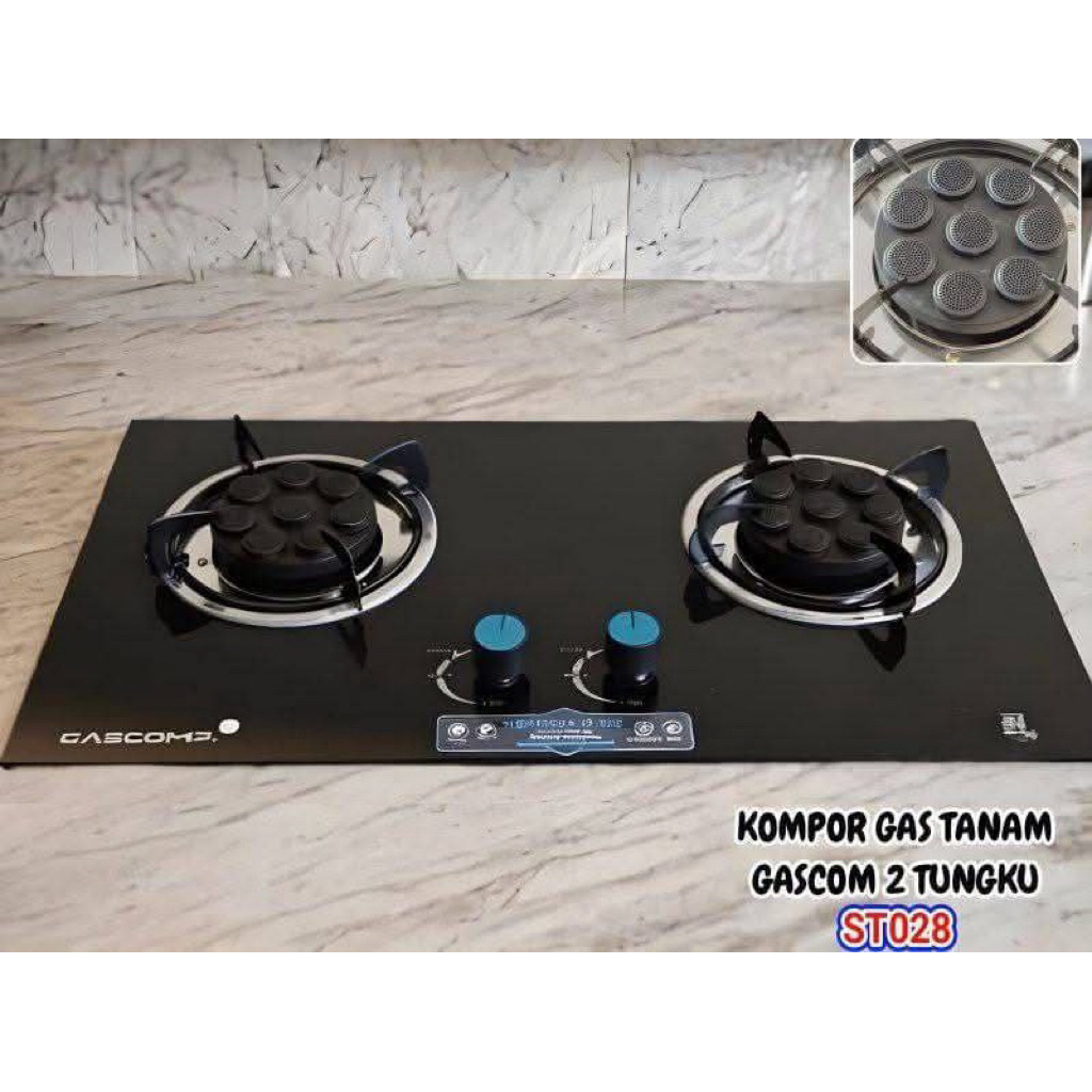 Kompor Kaca GASCOMP 2 Tungku Gas Gas/Kompor Tanam Kaca 2Tungku Gas Gas