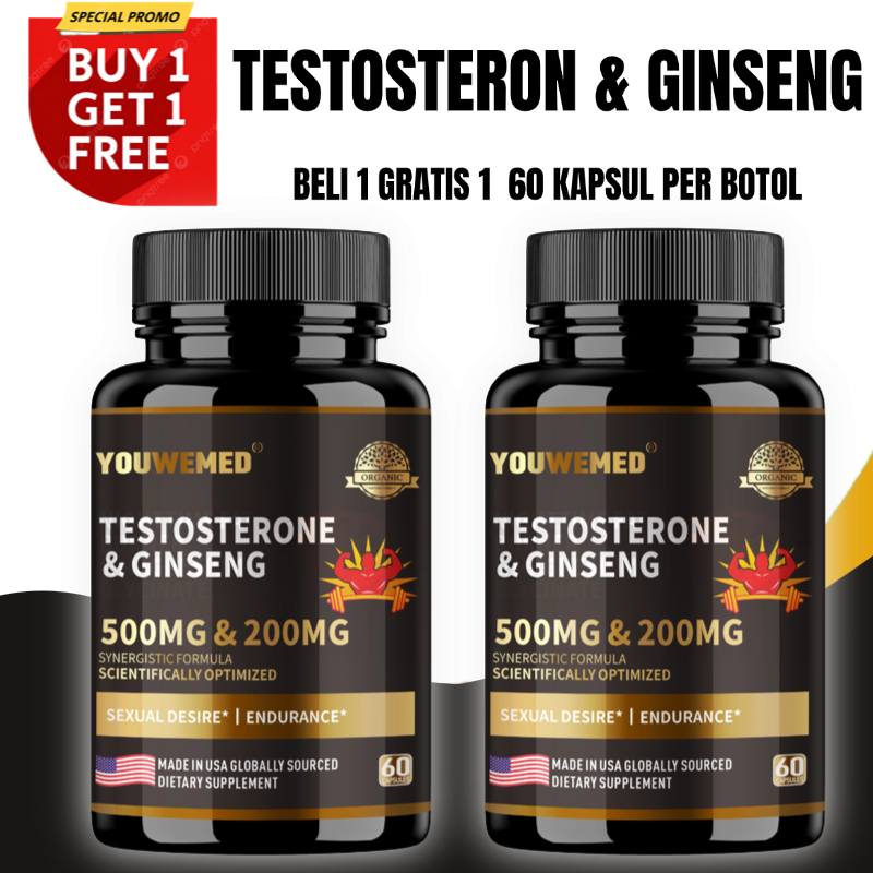 Testosterone Booster + Ginseng India Mendukung Vitalitas dan Energi Pria 60 Kapsul