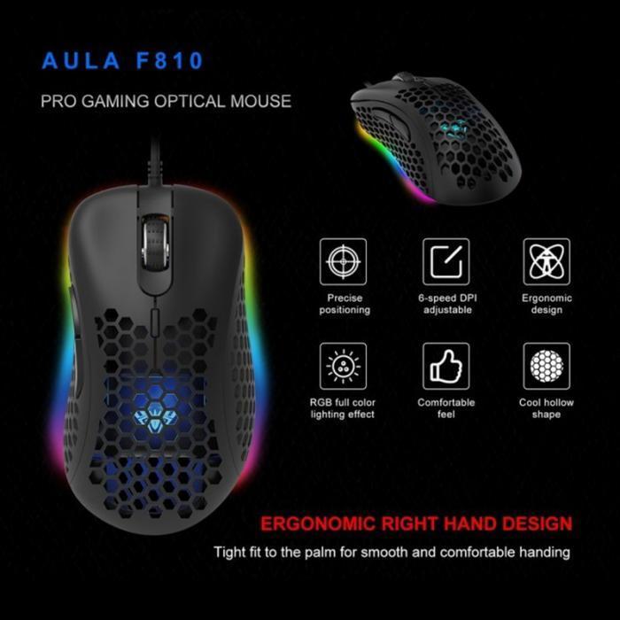 Mouse Gaming Aula F810 LED Lighting 6400DPI Honey Comb