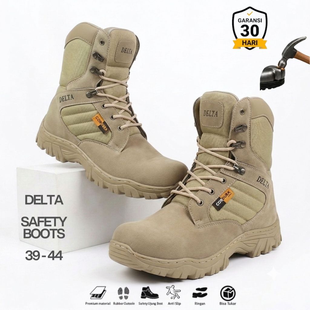 Sepatu pria delta cordura tactical gurun cream tinggi 8 inci safety tracking original suede