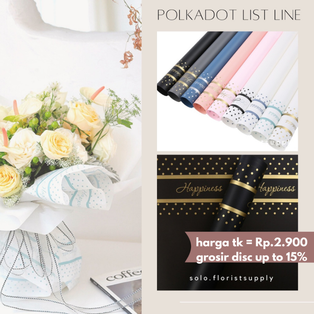 WRAPPING PAPER POLKADOT LIST LINE GOLD LINE SILVER LINE FLOWER WRAPPING COLOR TRANSPARENT CELLOPHANE