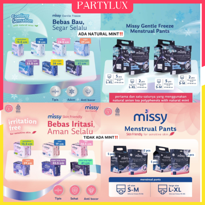 Pembalut Missy Gentle Freeze Skin Friendly / Softex Celana Menstruasi / Pembalut Wanita Pantyliner M