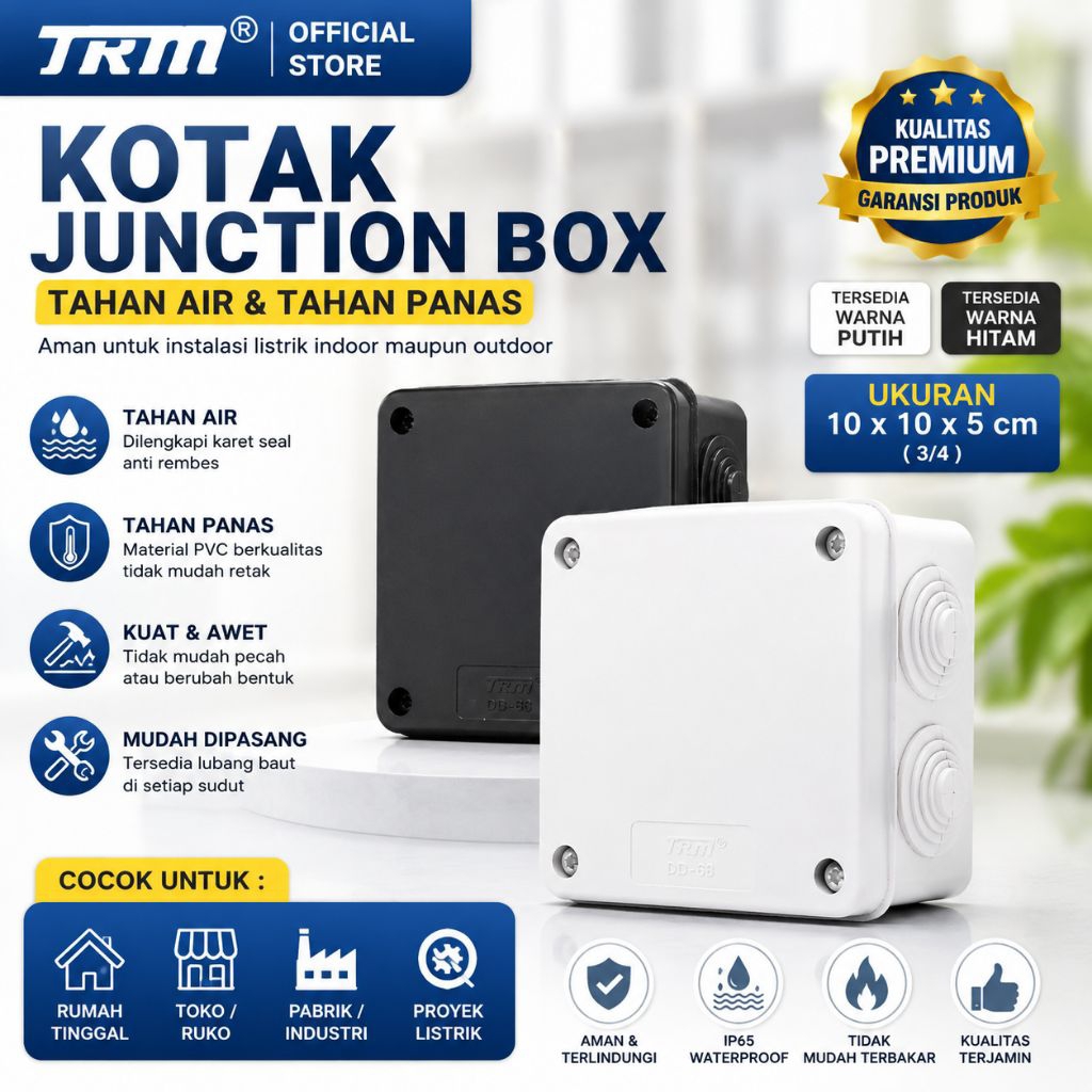 Junction Box Duradus/TRM Duradus Hitam /Putih Besar 3/4" Junction Box (10,5 x 10,5 x 5cm Plastik