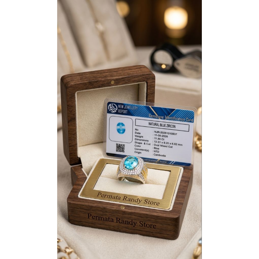 Cincin Permata Blue Zircon Clean Luster Include Memo