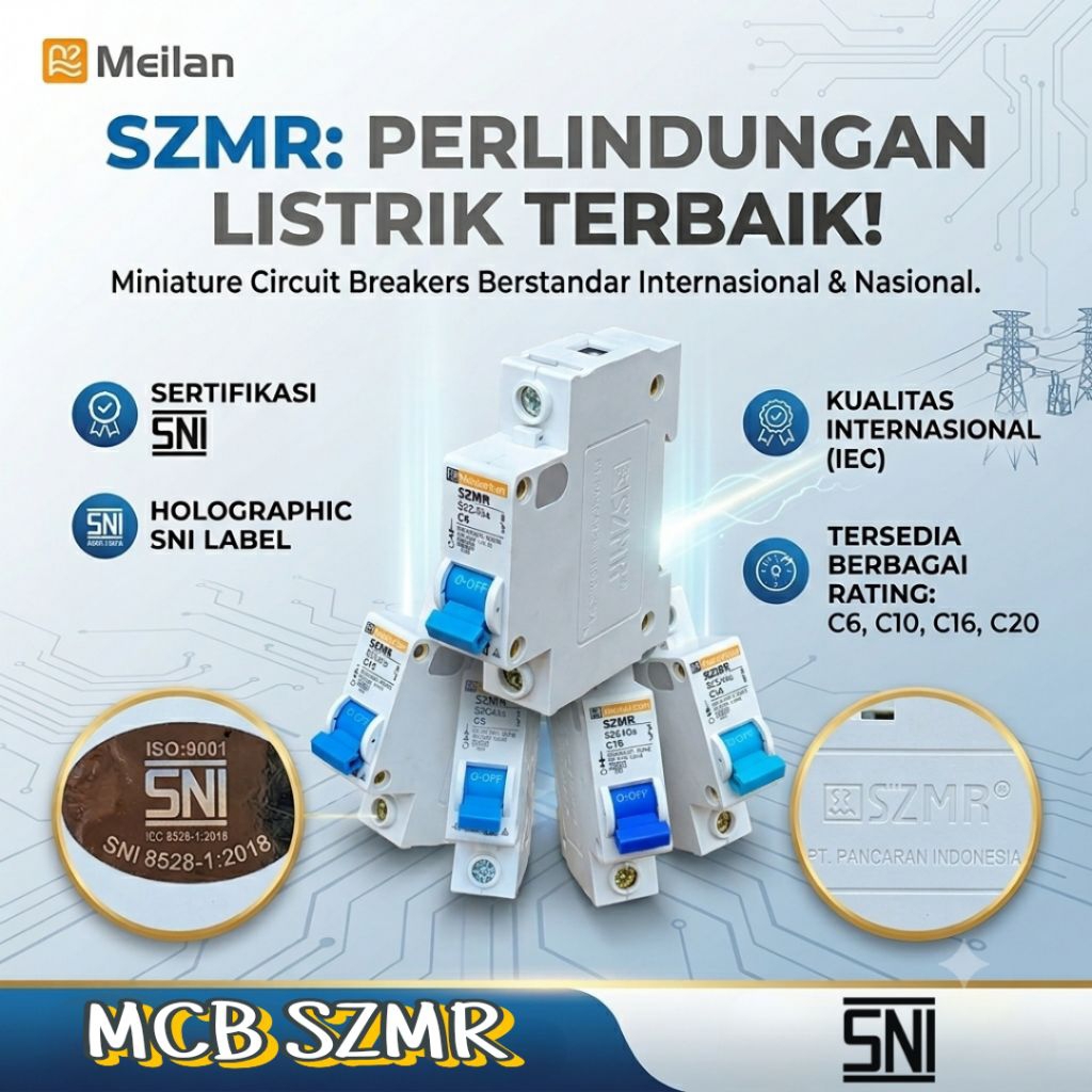 MCB SZMR MCB Meteran Listrik SNI Certified 450-5500 Watt 2-25 Ampere Pilih Varian Keperluar Kualitas