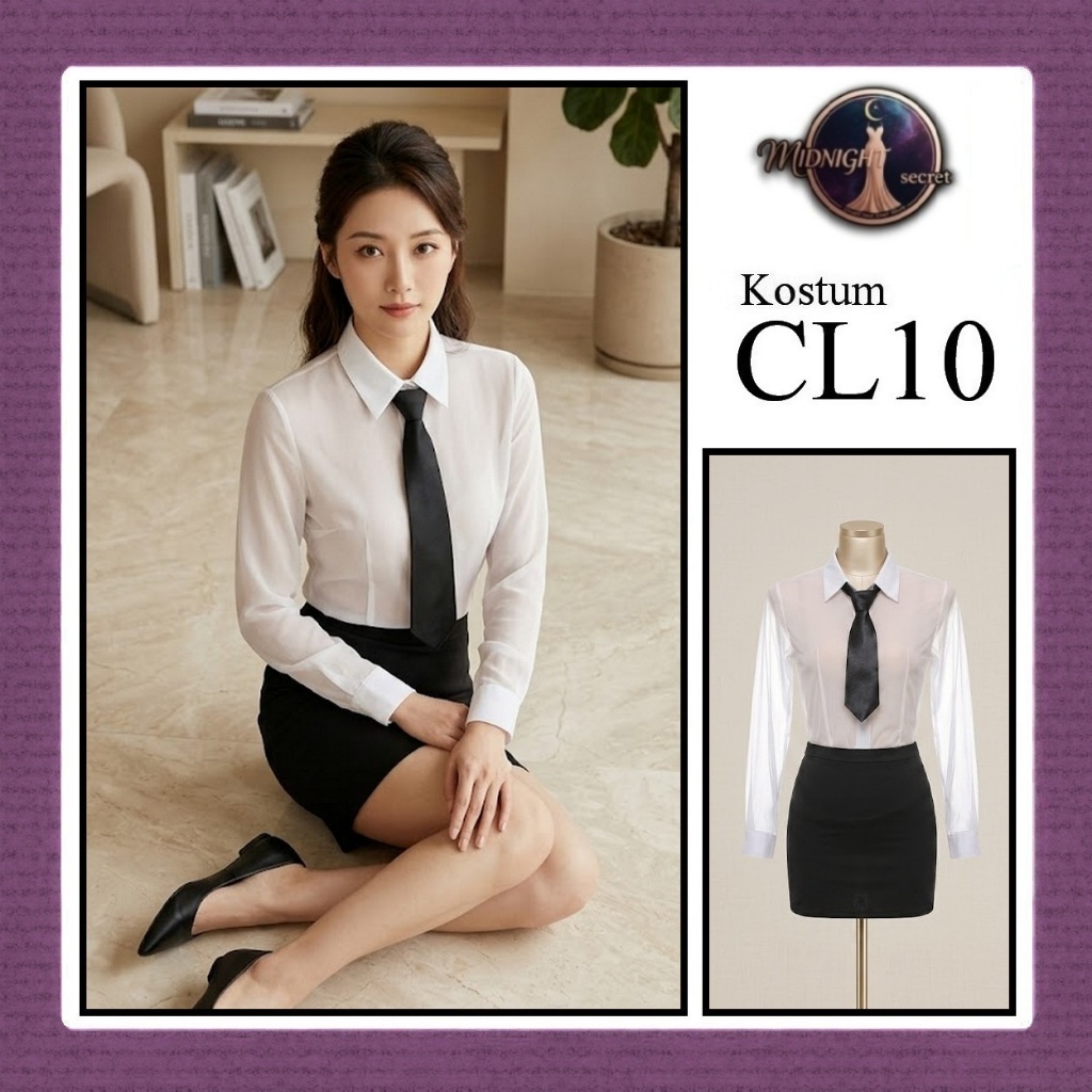 Midnight Sexy Pakaian Set Wanita Kemeja Putih Model Kantor - CL10