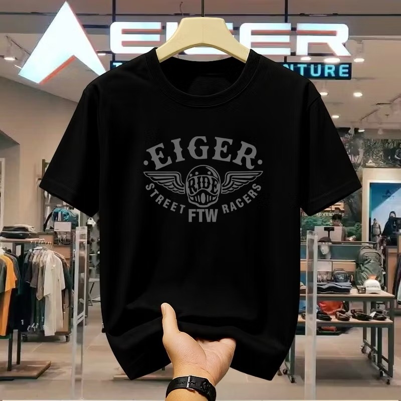 COD Kaos & Kemeja Lencana Helm Motor Sayap Hitam Unisex, Kaos Polo Hitam gaya balap jalanan retro di
