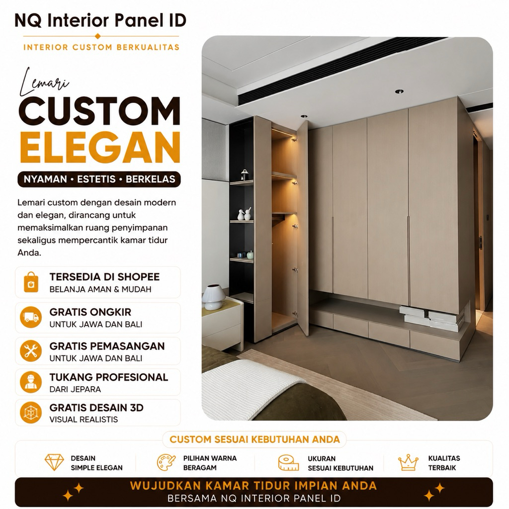 Lemari Custom Elegan Minimalis | Lemari Pakaian Built In | Wardrobe Custom Premium | Interior Kamar 