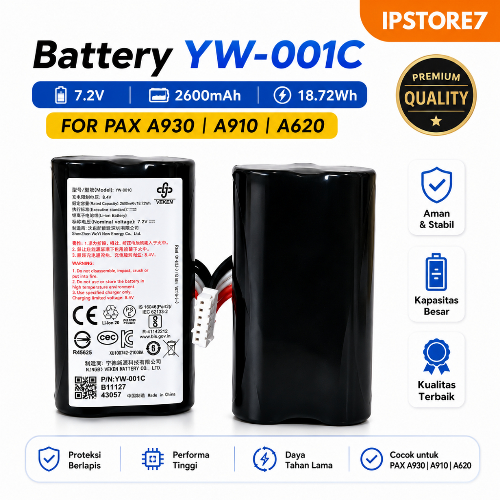 Baterai VEKEN Original PAX A930 / A620 / A910