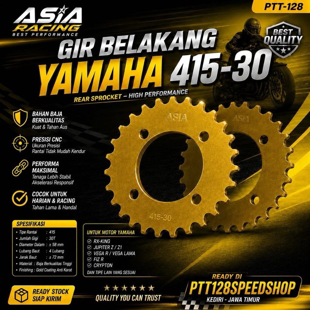 GEAR GIR BELAKANG ASIA RACING 415 GOLD  GIR BAJA GIGI TARIK BELAKANG UKURAN 30 GOLD MERK ASIA RACING
