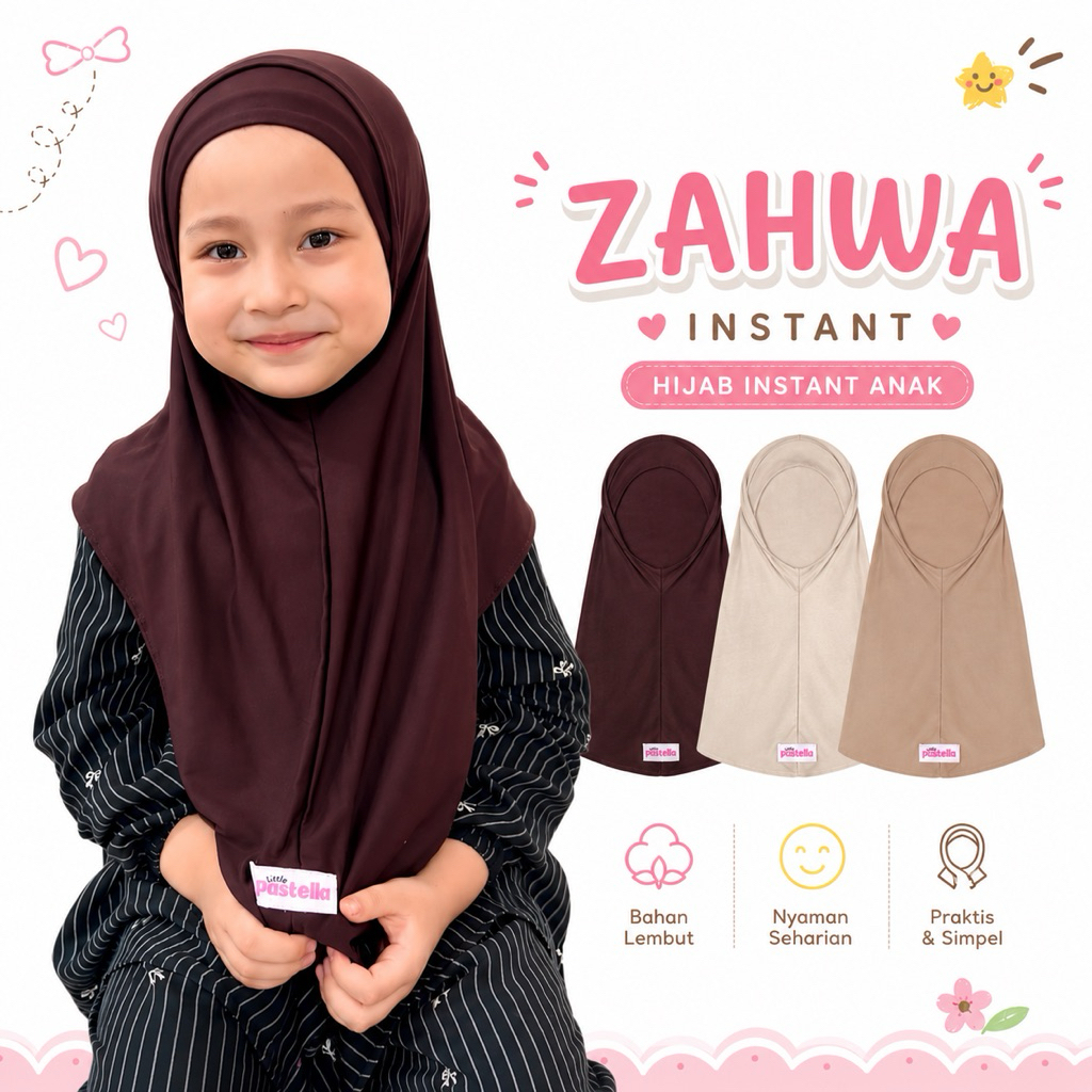 Little Pastella - Zahwa Instan | Hijab Instan anak usia 1 - 6 tahun Bahan Rayon Spandex