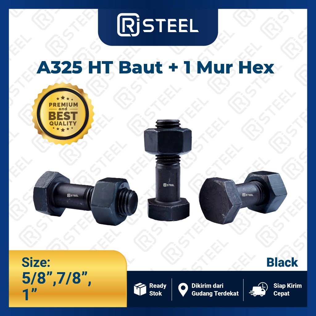 RJ Steel Baut Mur Baja HTB A325- Baut Baja HTB Grade ASTM A325 7/8", 1"