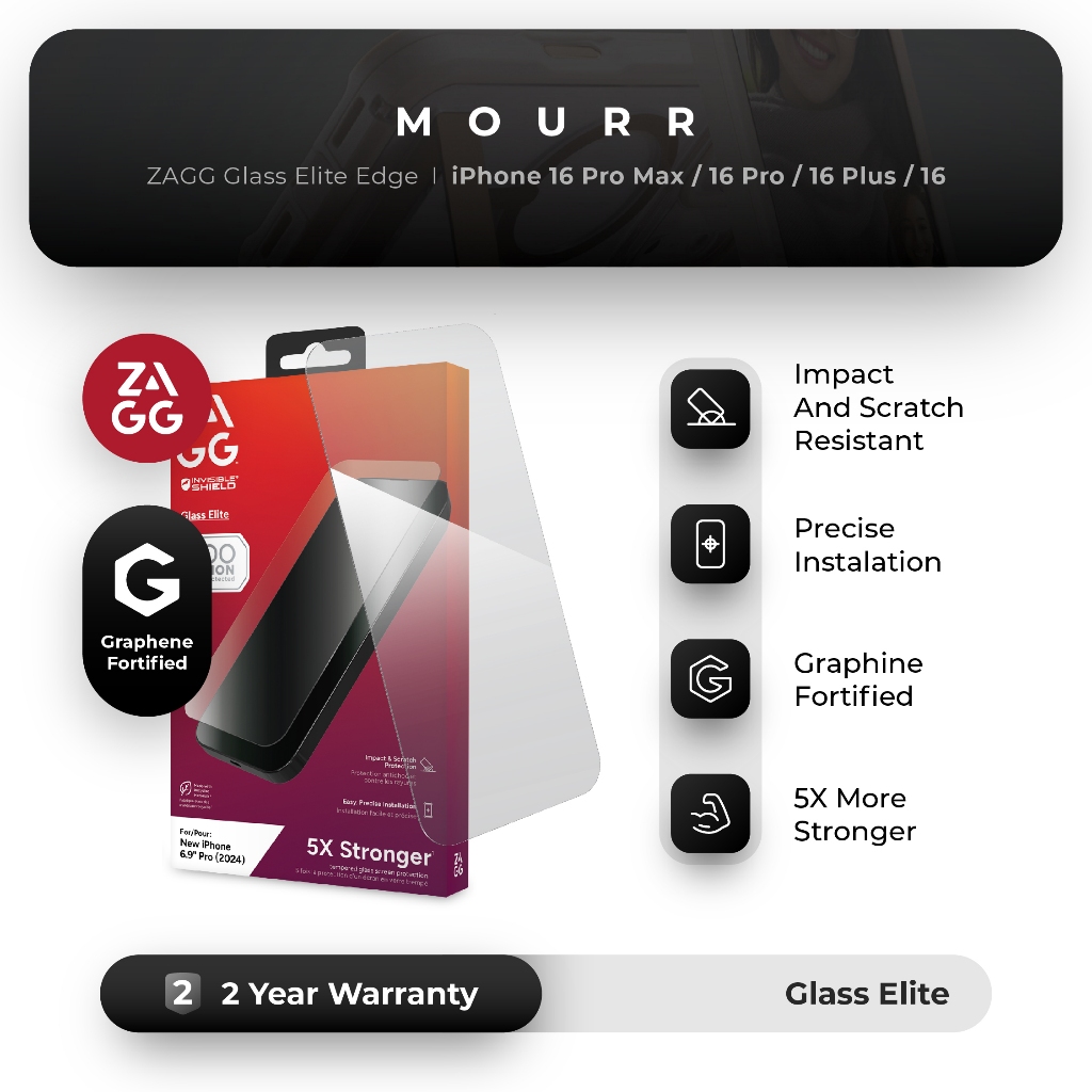ZAGG Tempered Glass Elite Compatible For iPhone 16 Pro Max / 16 Pro - Screen Protector