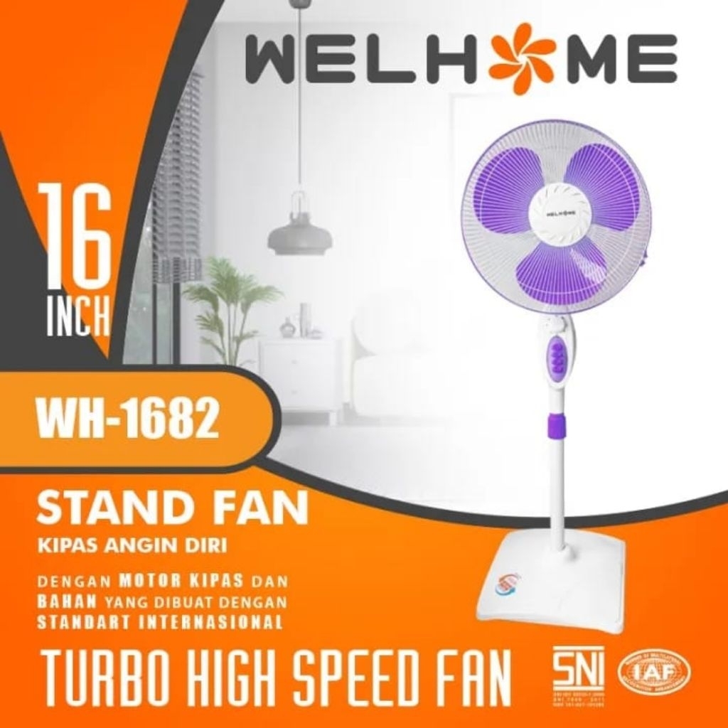 Kipas Angin Berdiri 2 IN 1 Welhome 16 Inch WH-1682 Kaki Kotak , Stand Fan Welhome 16 Inch Bisa Berdi